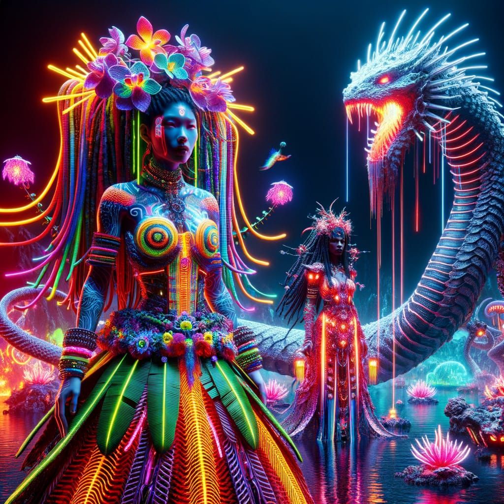 Futuristic Goddess in Neon Aquarium