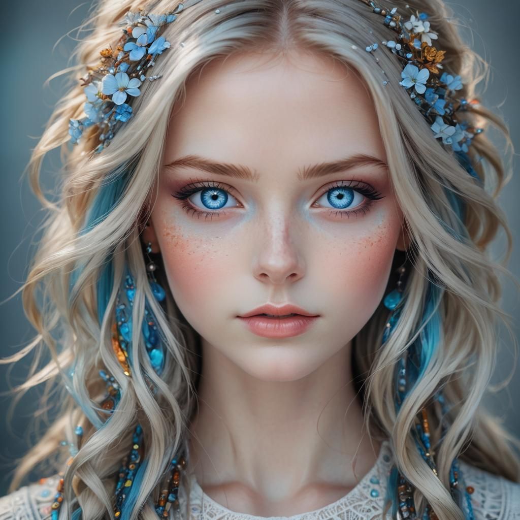 Colorful Portrait of a Blue-Eyed Girl