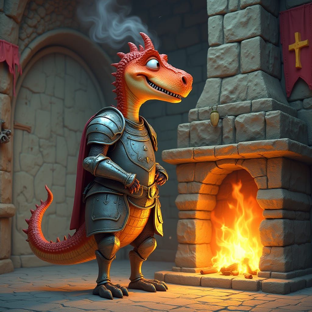 Funky Dinosaur in Castle Firelight