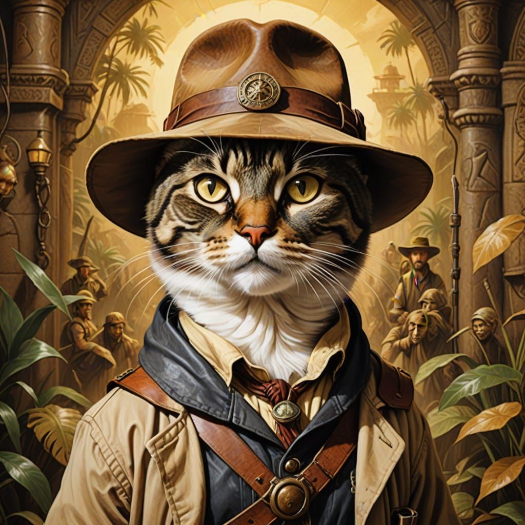 Cat Dressed as Indiana Jones in Renaissance Style