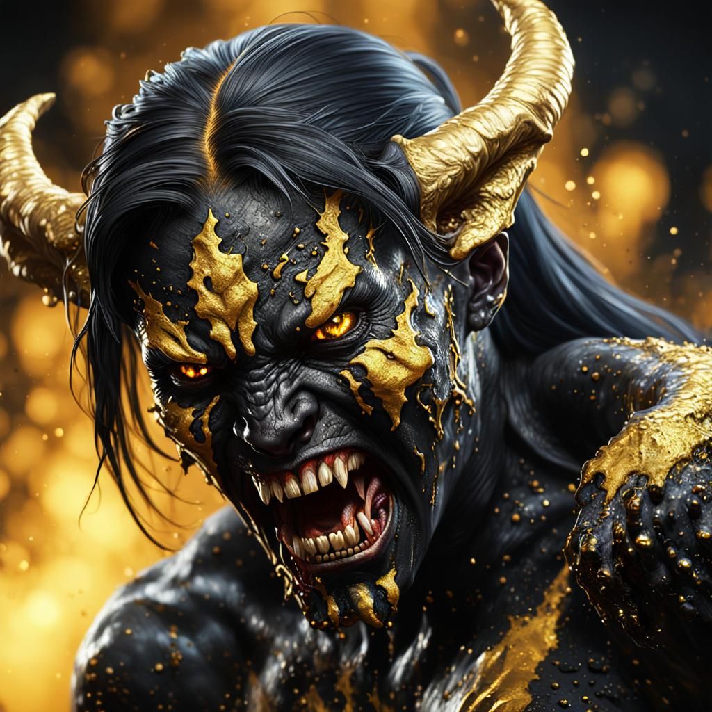 Angry Female Demon in Black and Gold