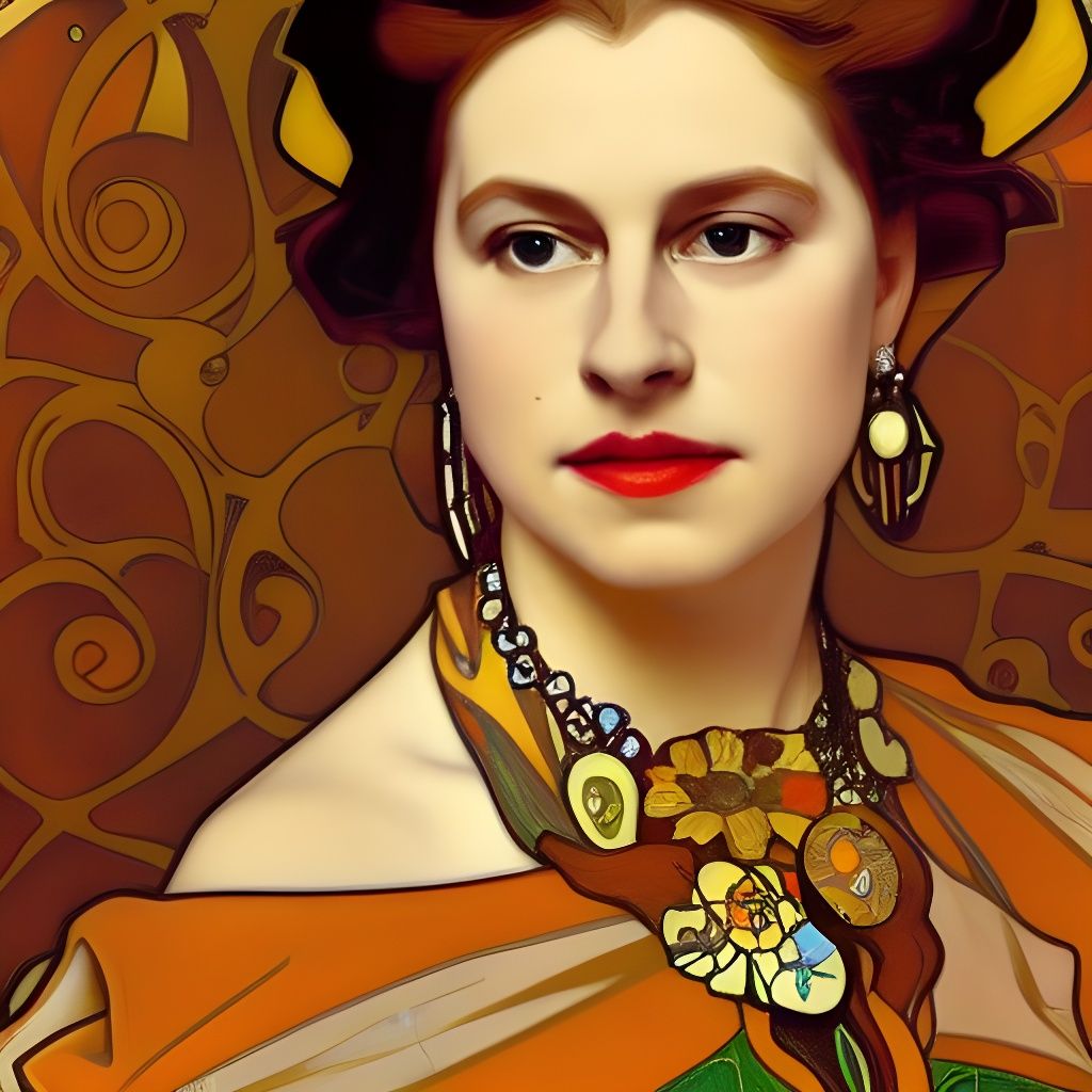 Queen Elizabeth II Portrait in Art Nouveau Style