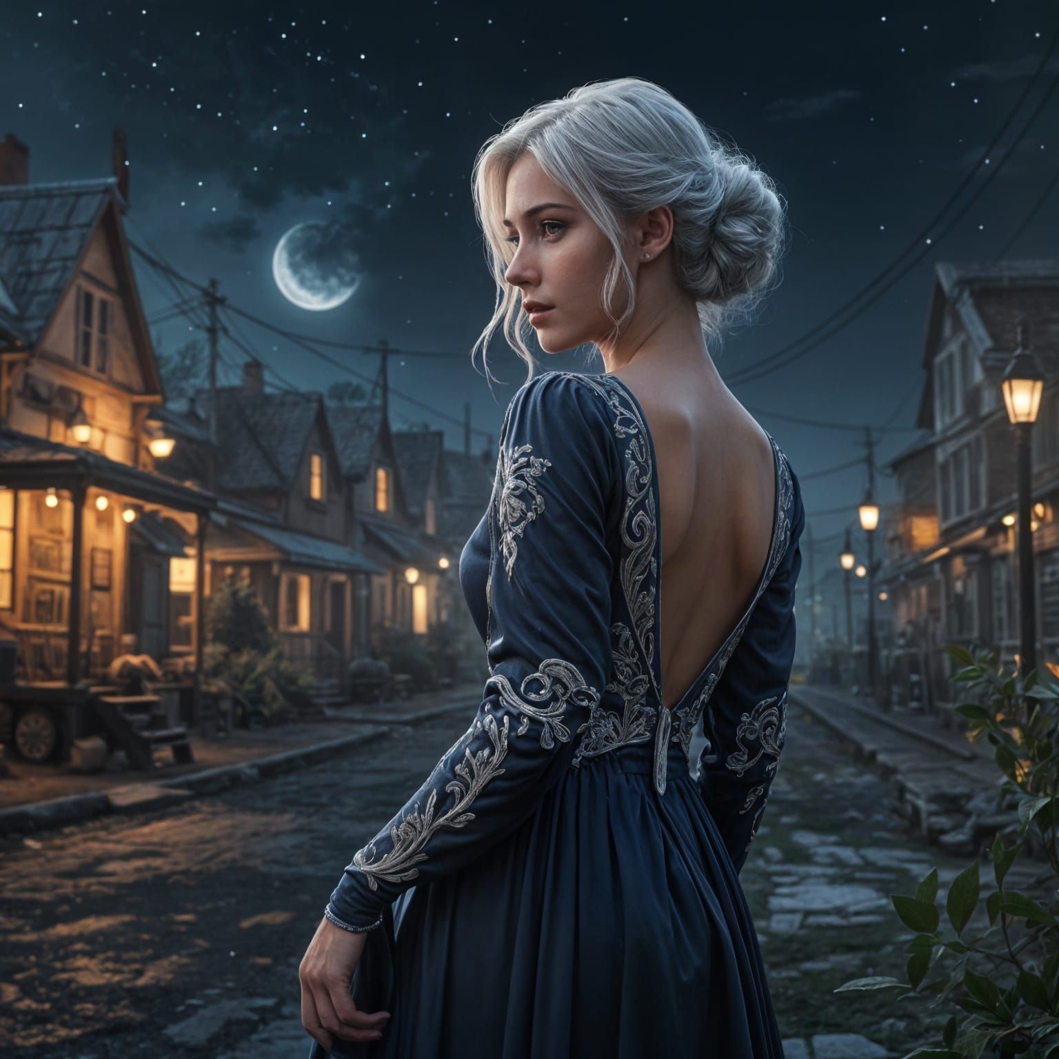 Ethereal Enigma in Moonlit Navy Gown