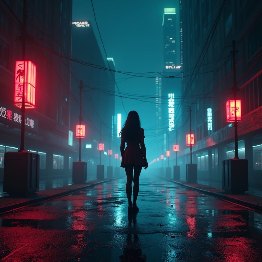 Cyberpunk Cityscape at Night in Digital Art Style