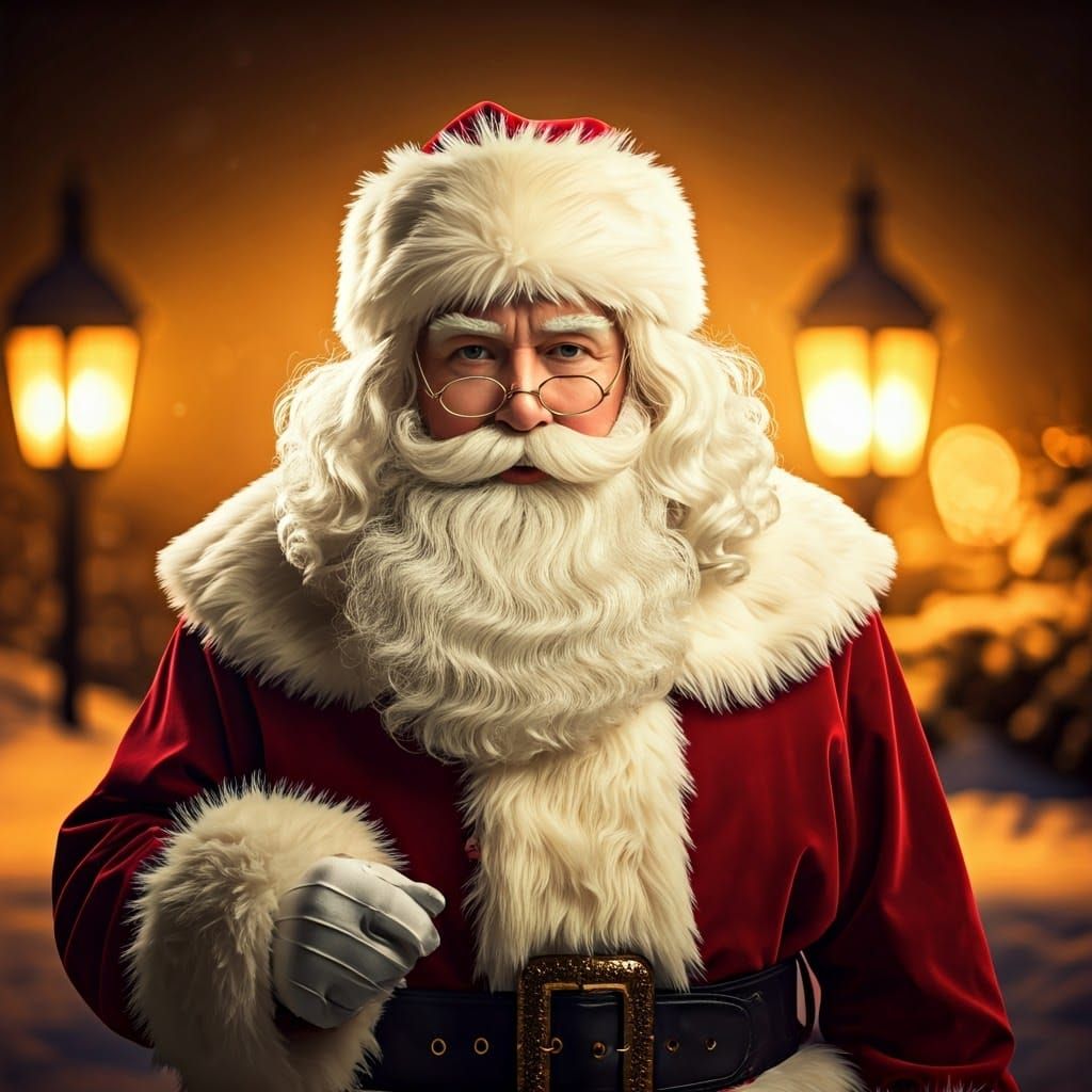 Cinematic Santa Claus in Snowy Forest at Night