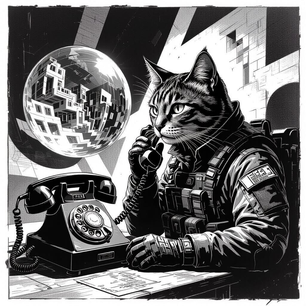 Cat Operative in Surreal Escher-esque Banknote Art