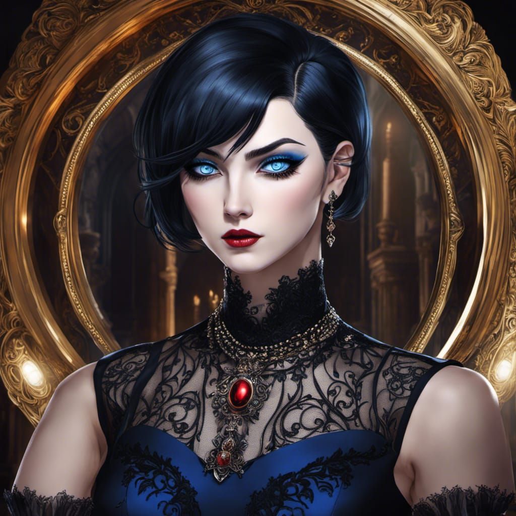 Gothic Woman's Selfie with Dracula, Anime Style