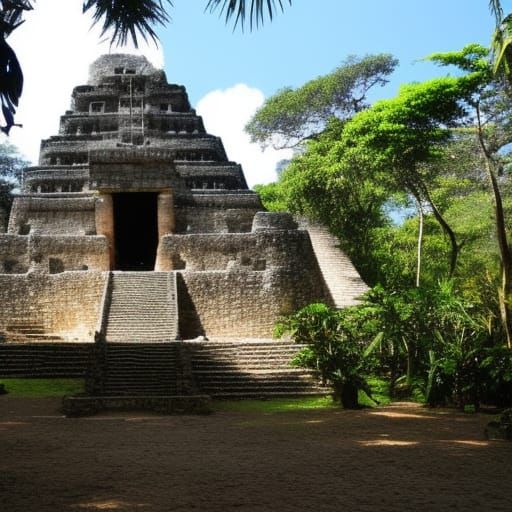 Mayan Temple Amidst Jungle Foliage