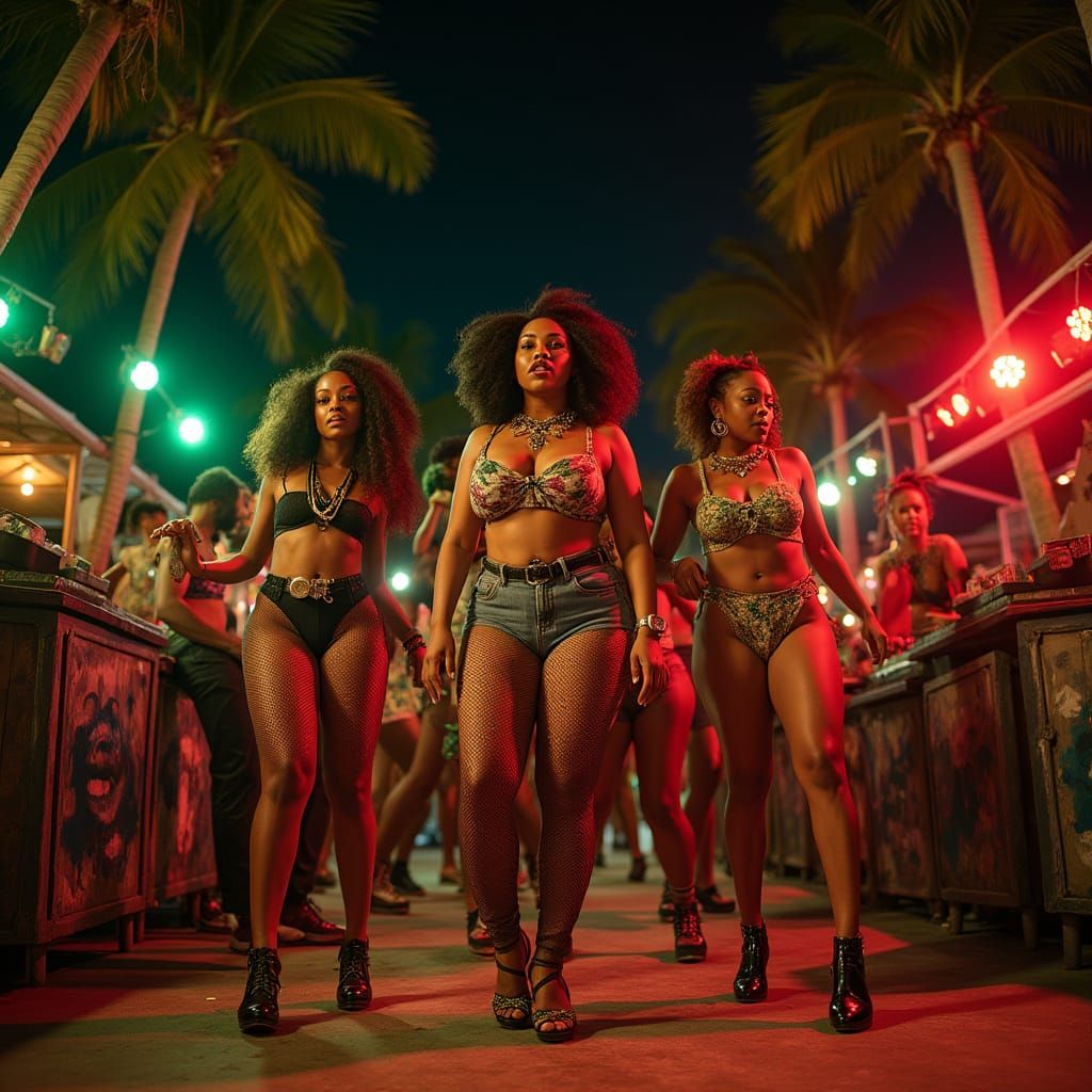 Energetic Jamaican Dancehall Scene at Night