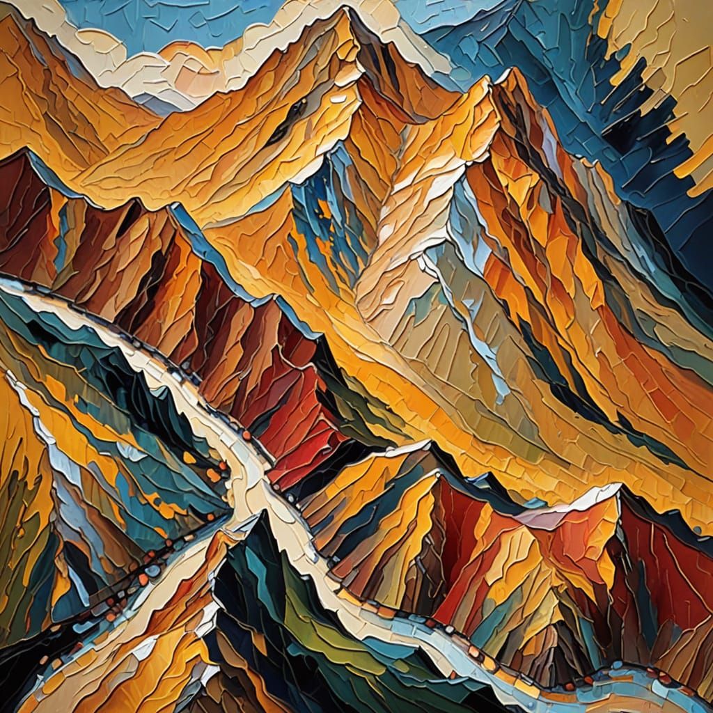 Expressionist Mountain Range Impasto Oil Painting