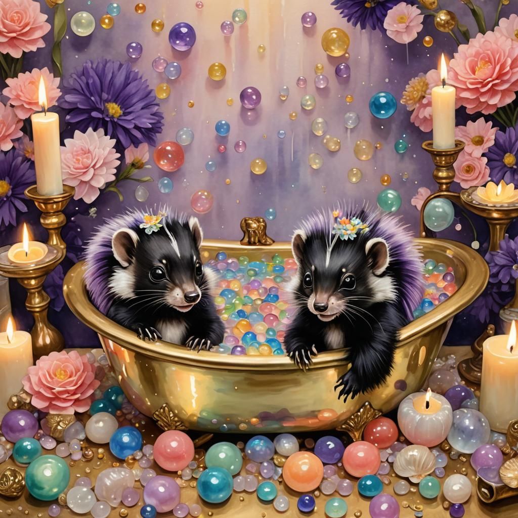 Two Adorable Fuzzy Stinky Baby Skunks Taking a Bath 🦨