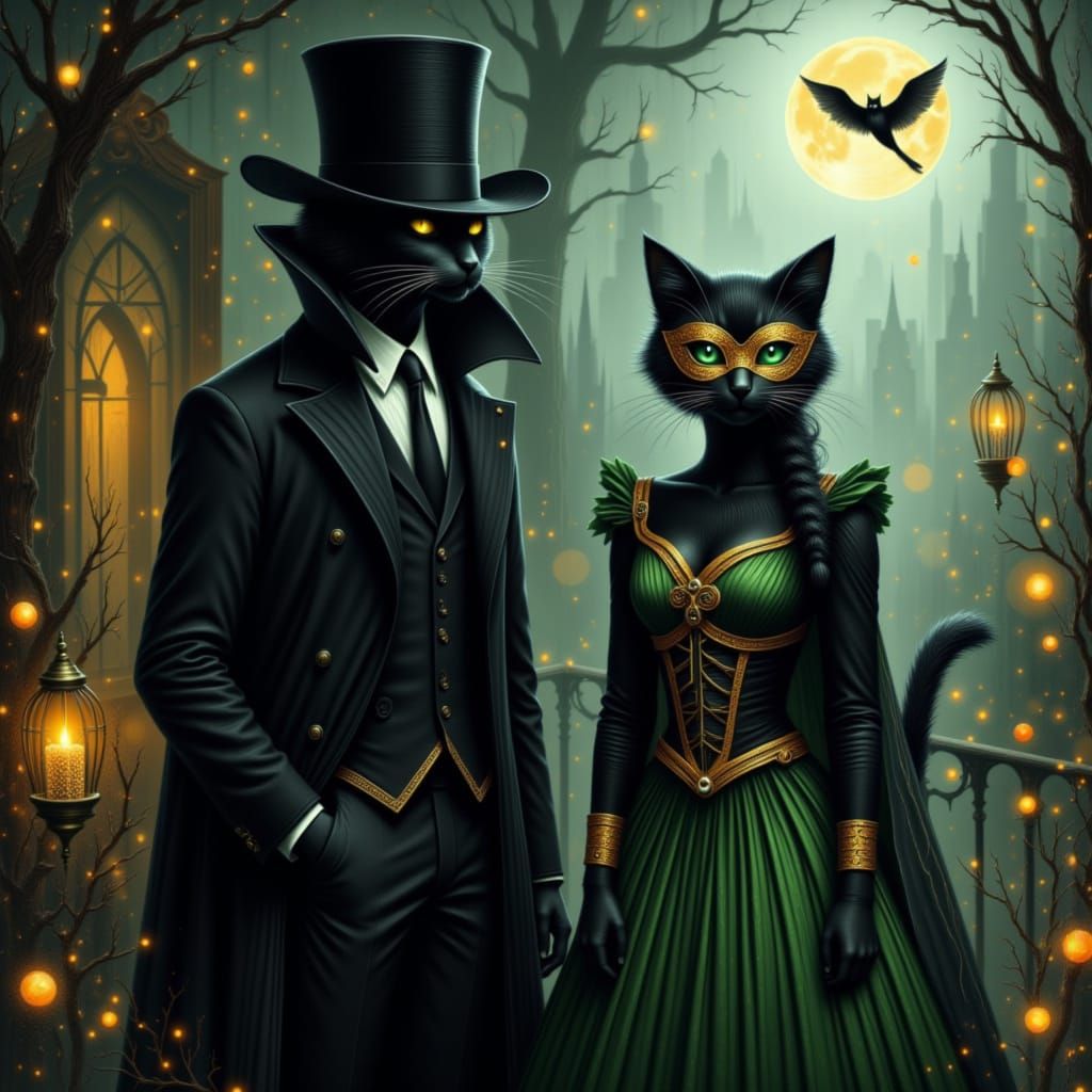 Elegant Masquerade Cats in Formal Attire