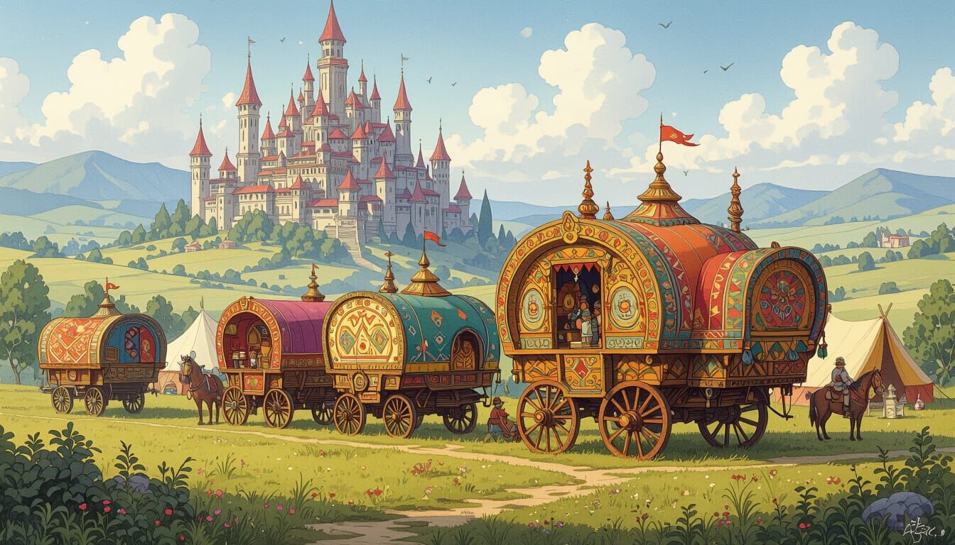 Fantasy Caravan City Inspired by Rackham and Froud