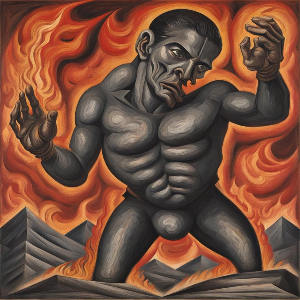 Man of Fire Inspired by Orozco Muralism