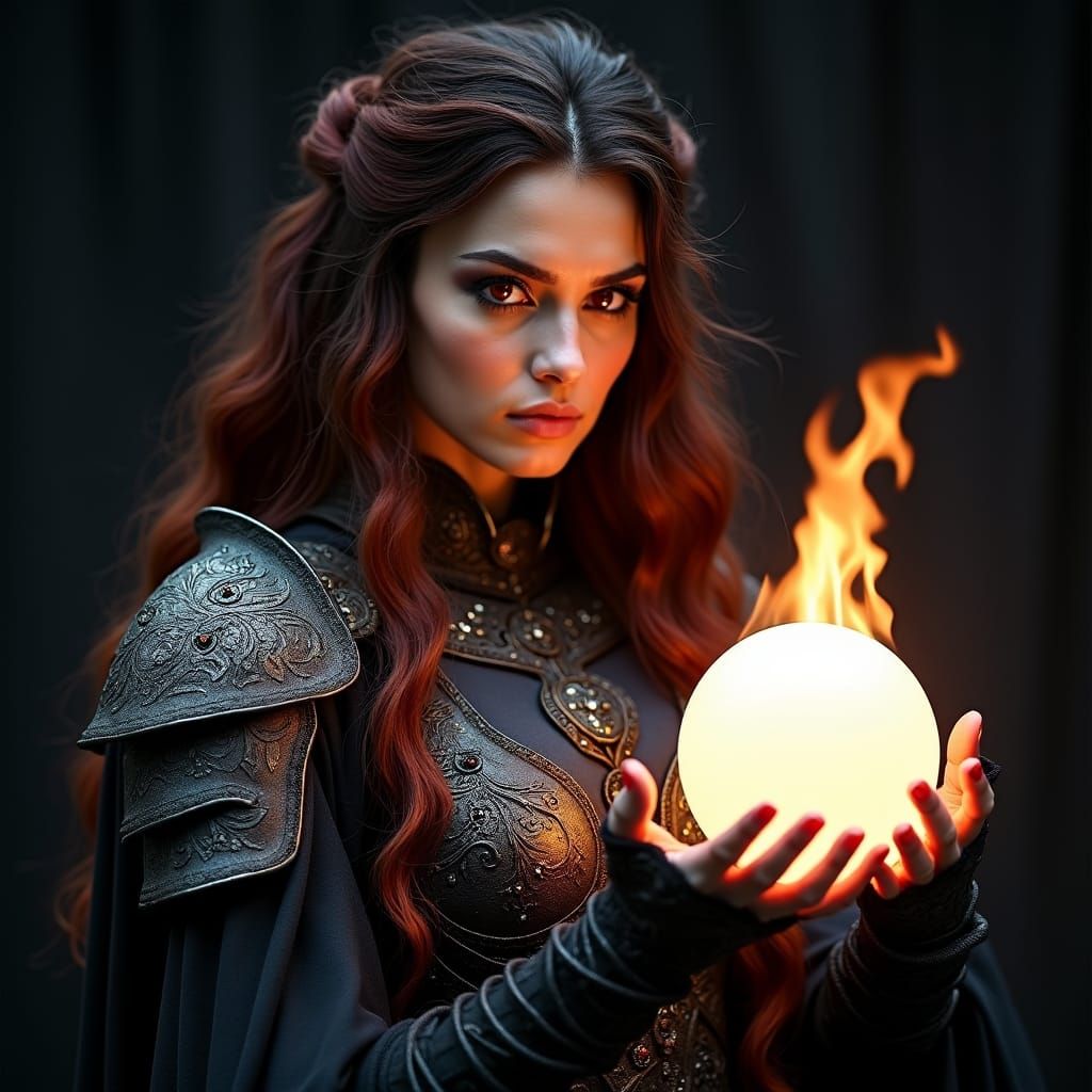 Warrior Woman in Mystical Black Armor