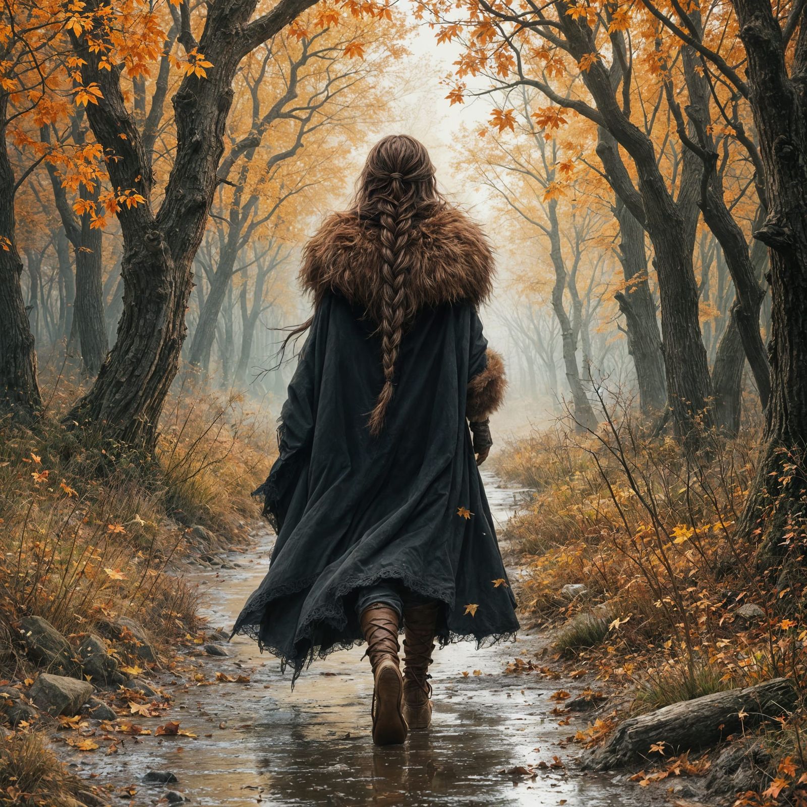 Mystical Witch in Autumnal Landscape