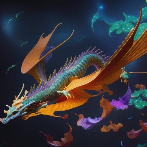 Dragon Flight: 3D Digital Art in Starry Sky
