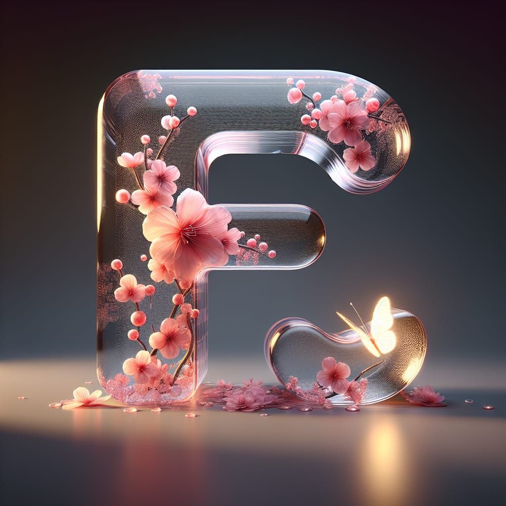 Letter F with Pink Blossoms and Butterfly