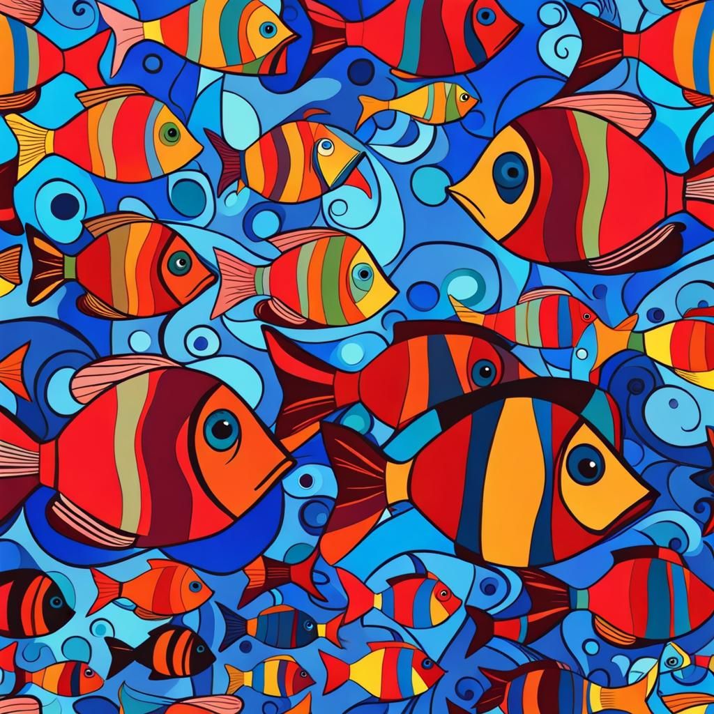 Abstract Fish Art in Complementary Colors