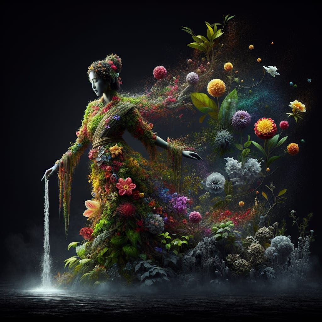 Floral Woman Brings Life to Darkness