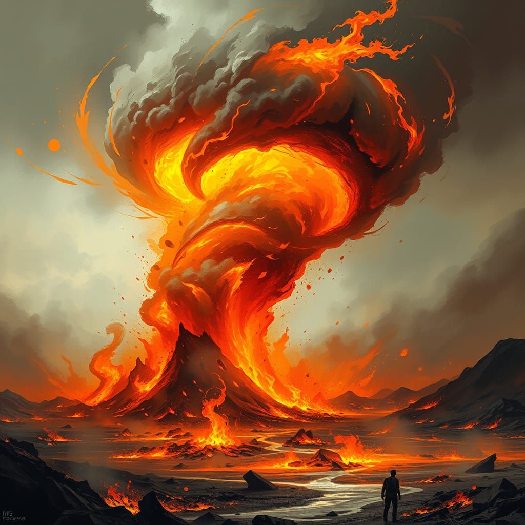 Dramatic Firenado Vortex in a Charred, Futuristic Landscape