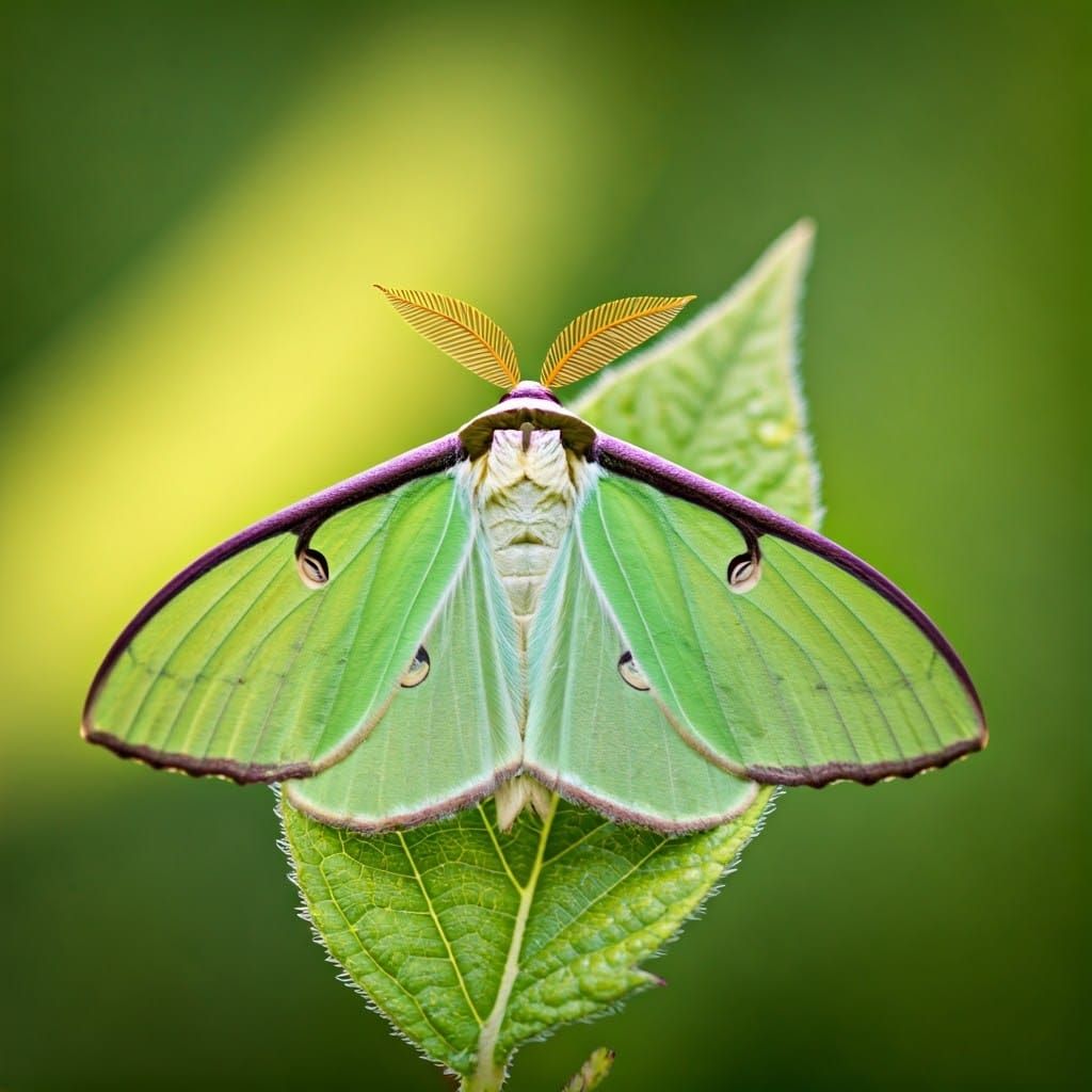 Glowing Indian Moon Moth in Golden Light