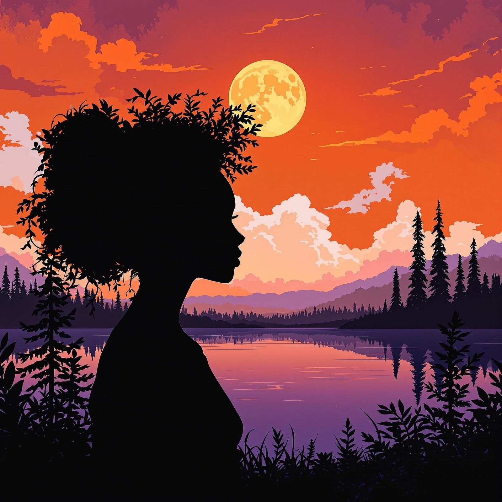 Moonlit Silhouette Contemplation in Dreamlike Silhouette Art