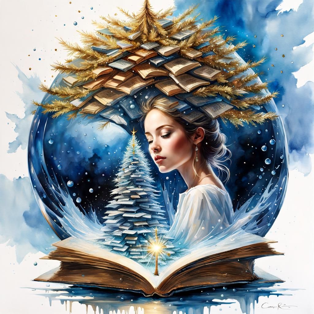 Book Christmas Tree in Water Droplet