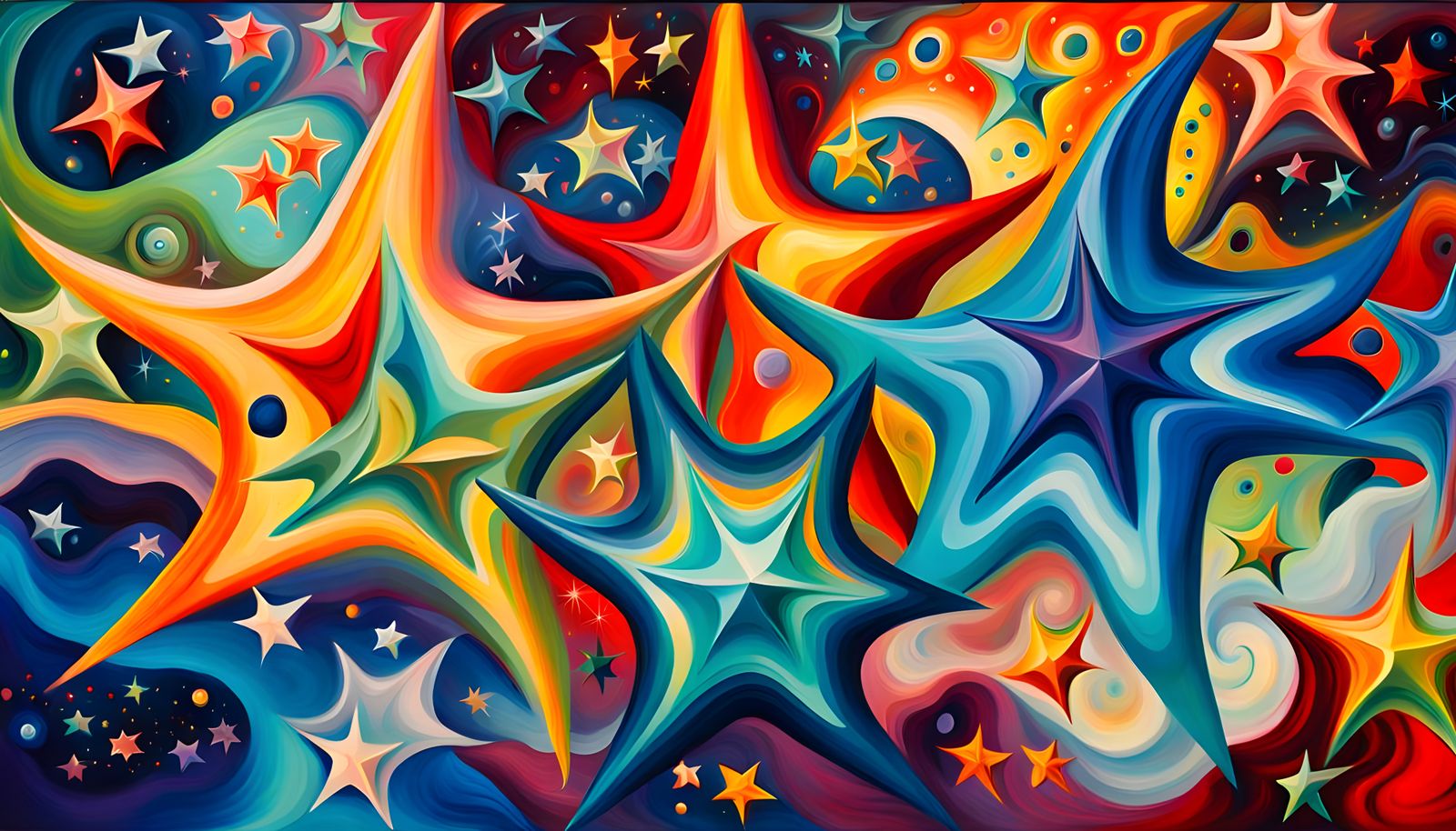 Celestial Stars Formed from Iridescent Maelstroms in Impasto...