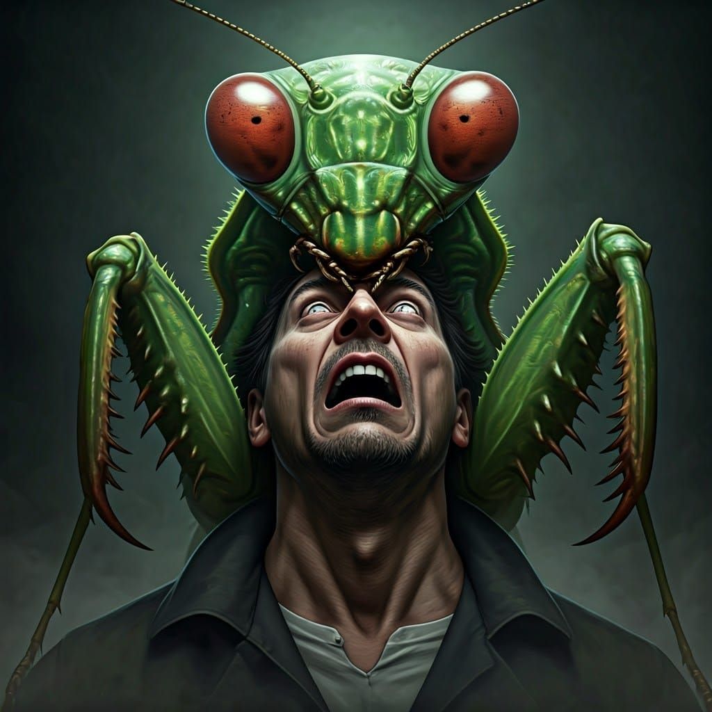 Giant Praying Mantis Eats Man: Gothic Fantasy Horror
