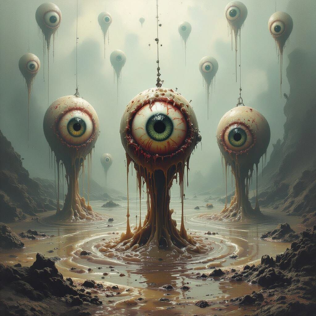 Eerie Eyeballs in Vomit Sea: Gothic Horror Art