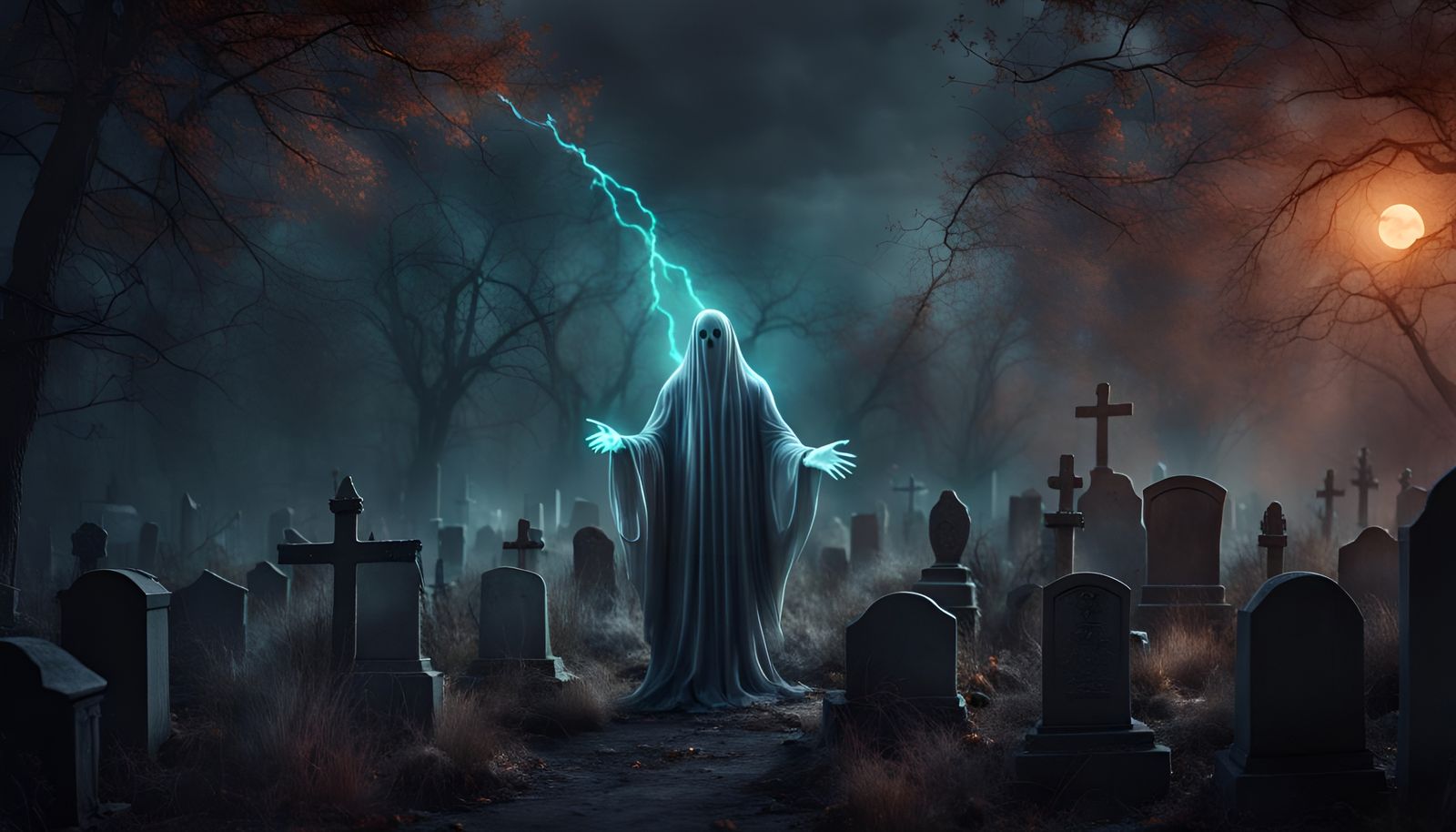 Ethereal Ghost in Graveyard, Realistic Digital Art