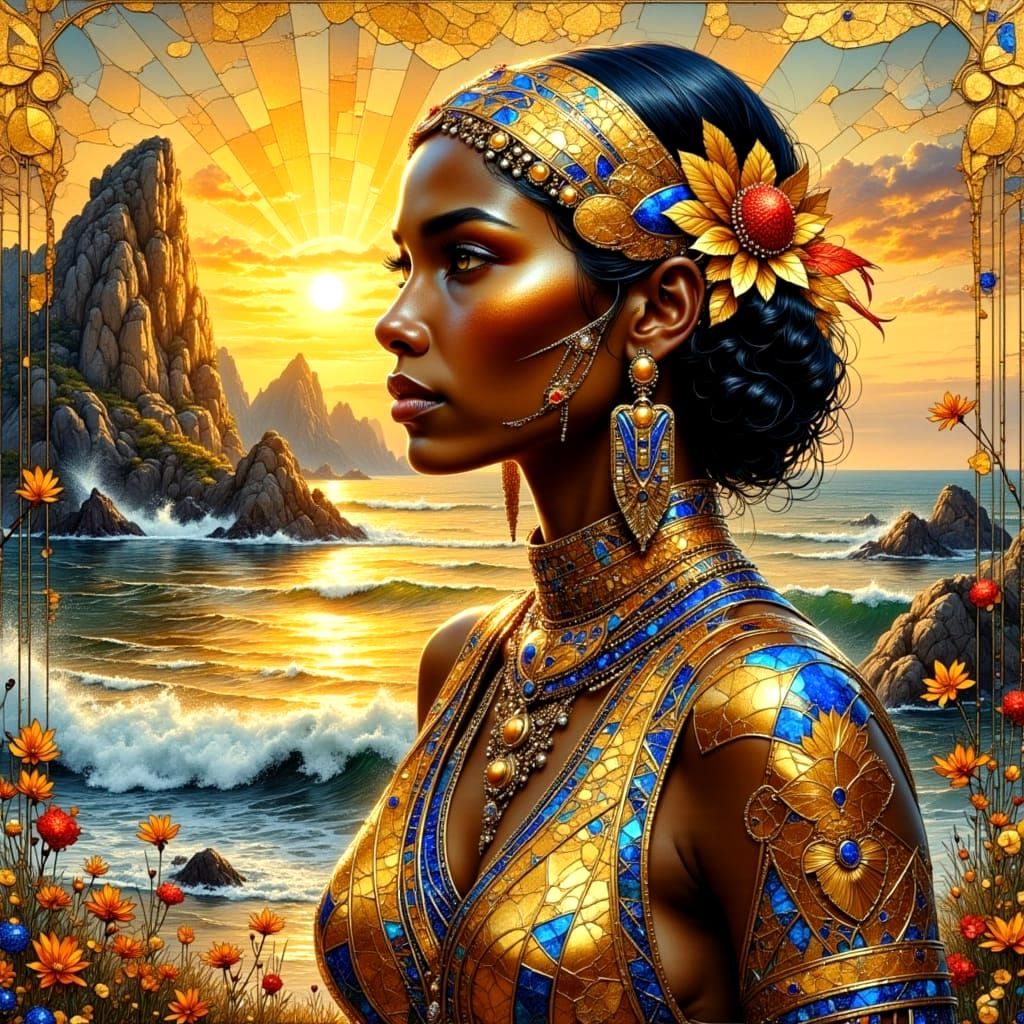 Surreal Art Deco Landscape with Crinkled Metallics