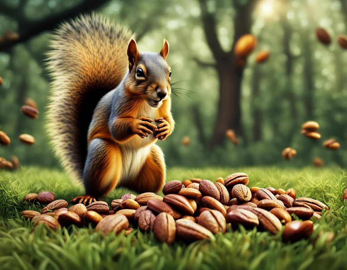 Squirrel and Pecans Matte Painting