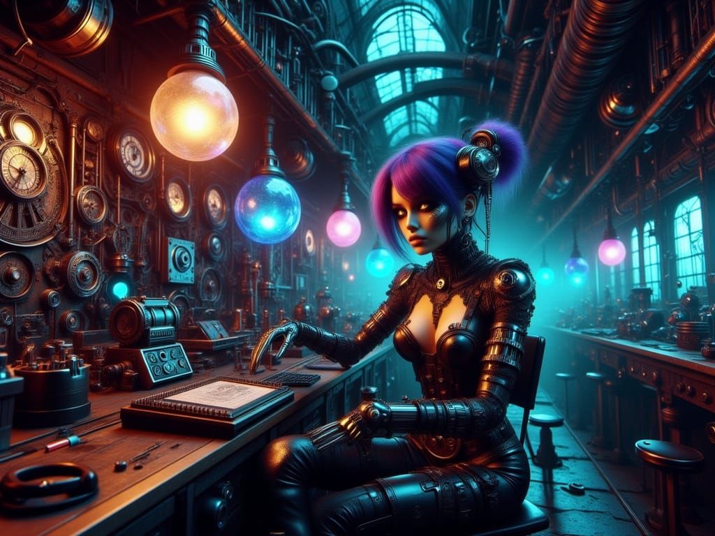 Cyberpunk Inventor on Vintage Train