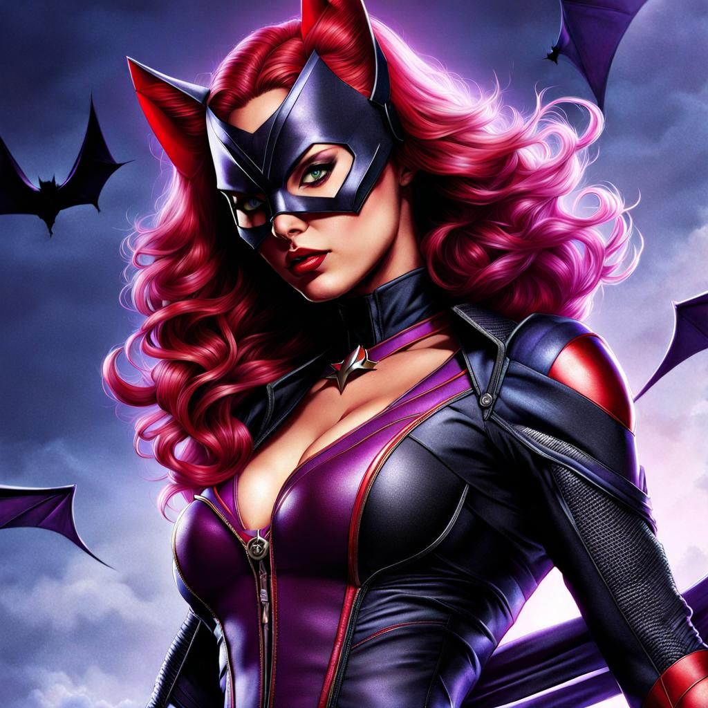 cat-bat as an x-men, cat-bat es un super heroe femenino con agilidad felina y poderes de vampiro, usa traje violeta con ...