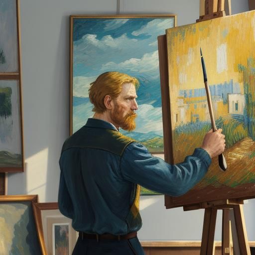 Van Gogh in Sunlit Studio: Impressionist Oil Painting