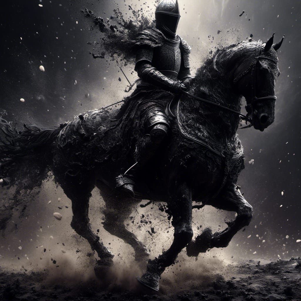 Cinder Knight in Black Armor, Cinematic Dry Brush Art