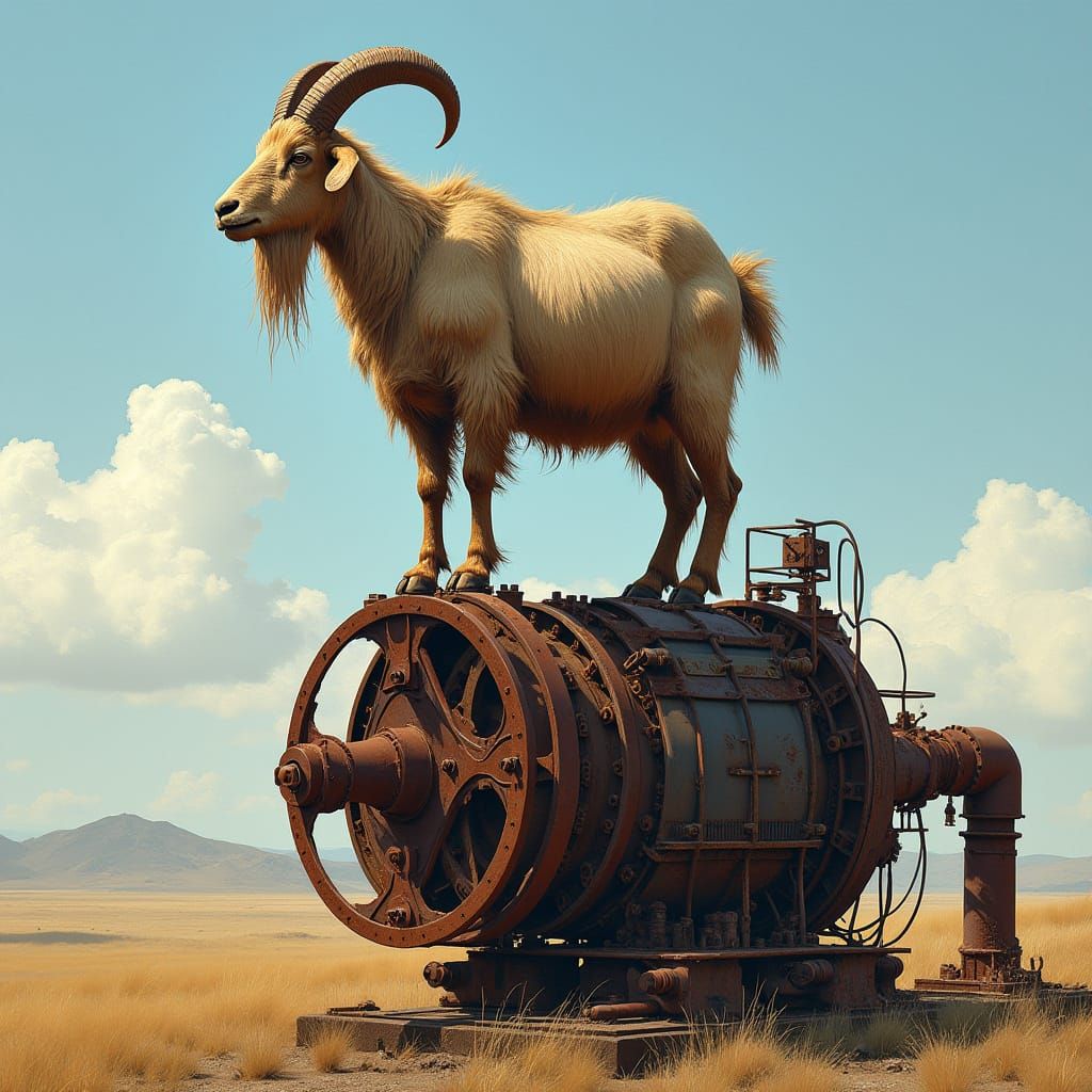 Rugged Goat Dominates Industrial Oilfield Landscape