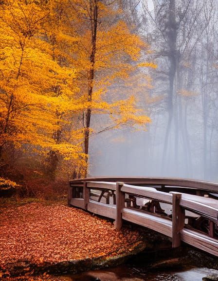 A serene wooden bridge