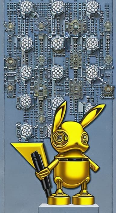 Steampunk Mecha Pikachu Robot in Tarot Card Style