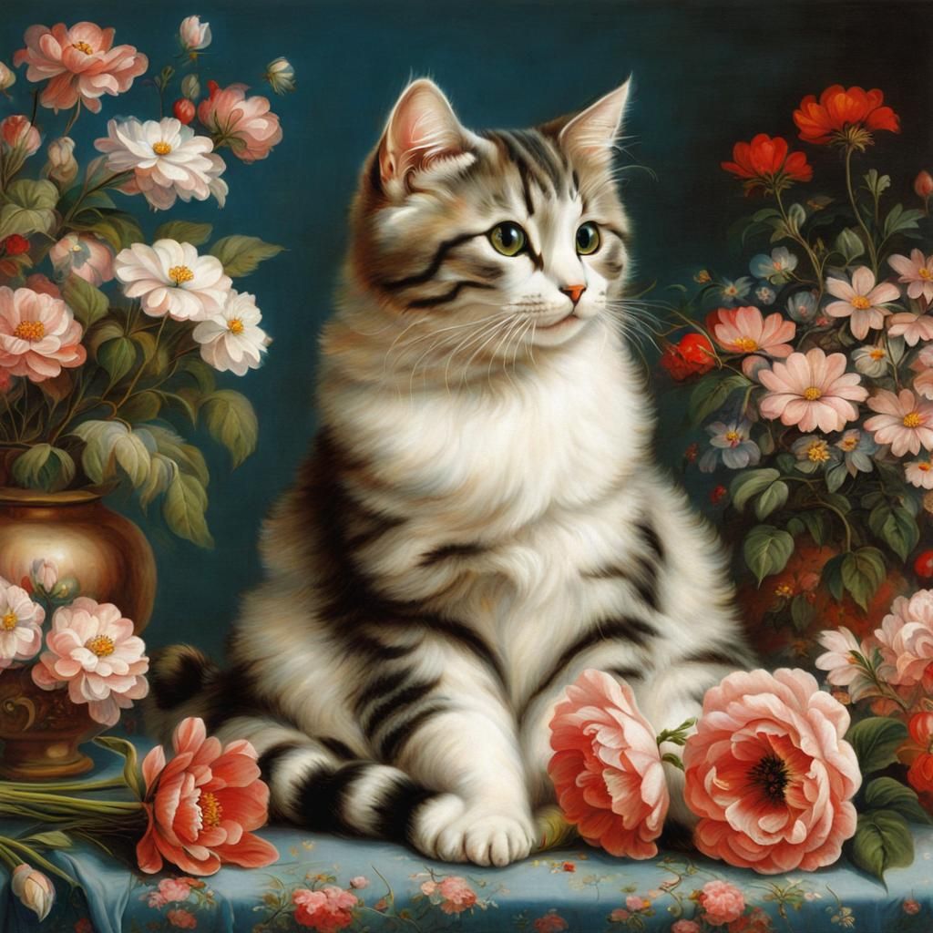 Whimsical Canaletto-Style Cityscape with a Playful Feline