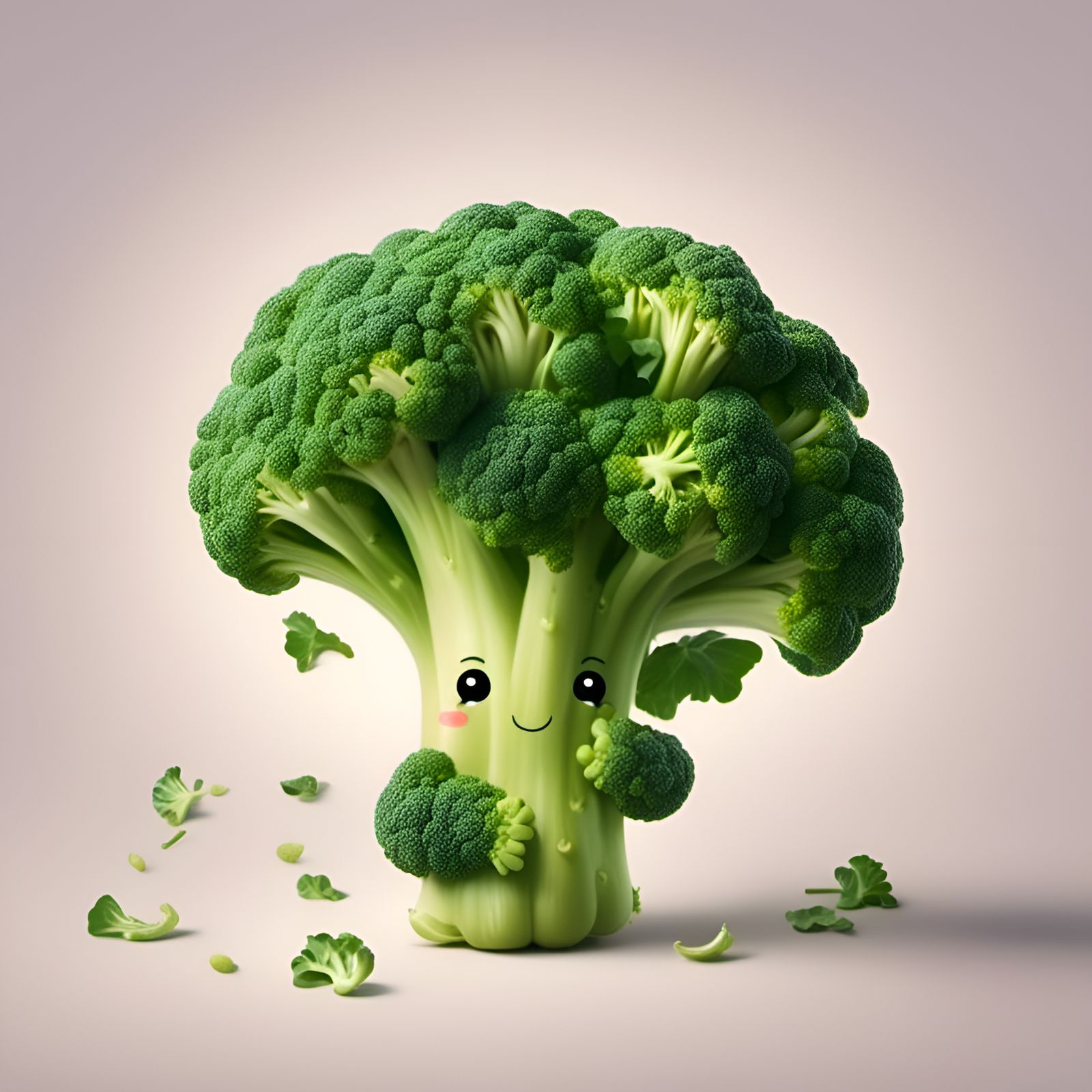Cute Shy Broccoli Character on White Background