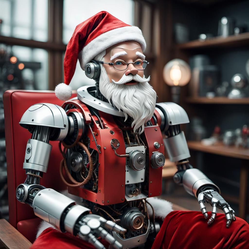 Hyperdetailed Robot Santa Claus in Clockpunk Aetherpunk Styl...