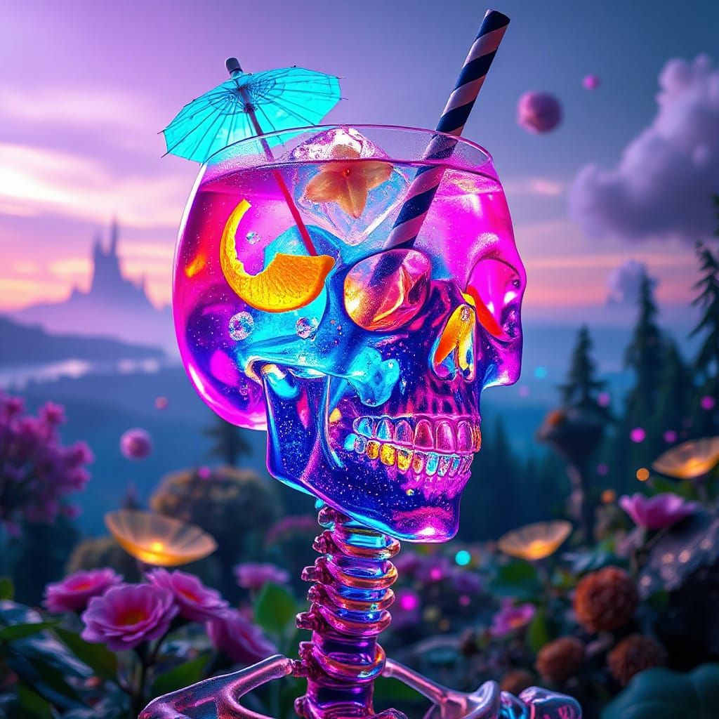 Crystal Skeleton with Glowing Cocktail Head