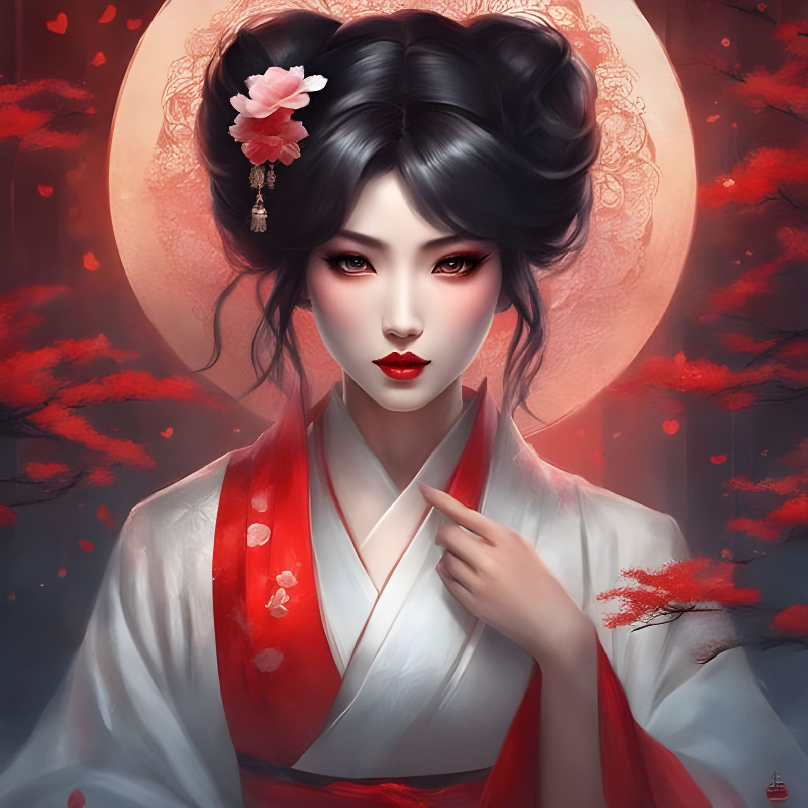 Creepy Portrait of a Ghost Geisha with Red Lips