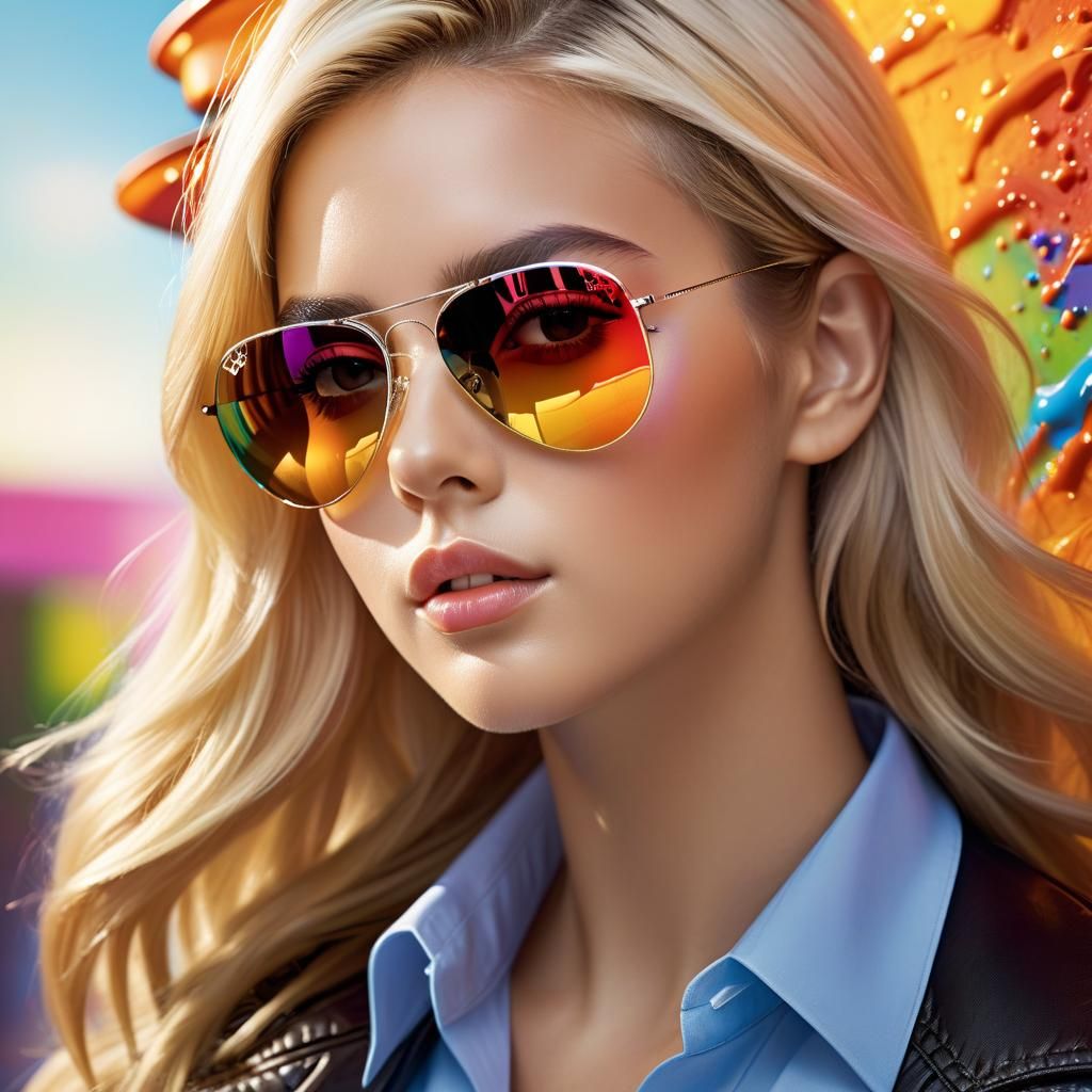 Blonde Student in Aviators: Hyperrealistic Portrait