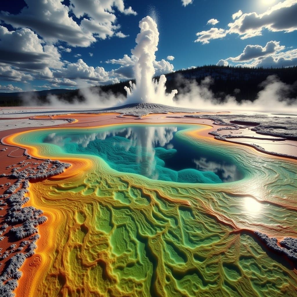 Hyper-Realistic Yellowstone Lake Scene in Vibrant Prismatic....