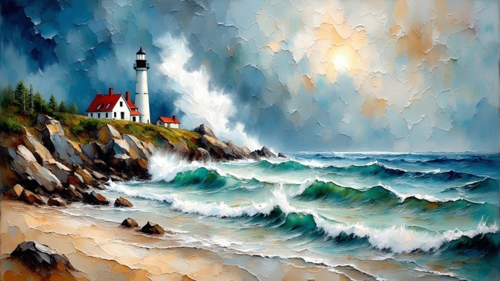 Impressionist Storm Scene in Encaustic Wax Style