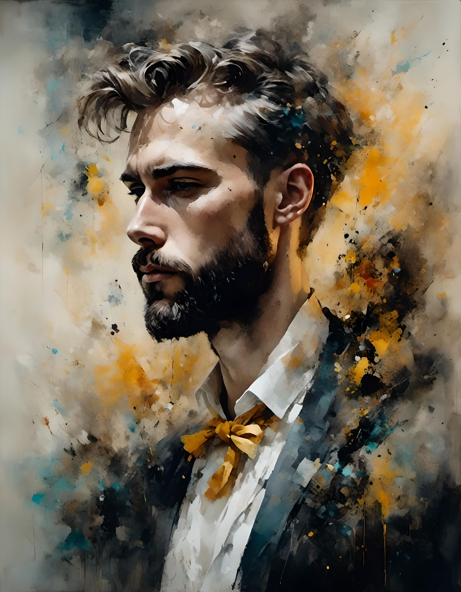 Surreal Man Portrait in Vintage Alcohol Ink Style